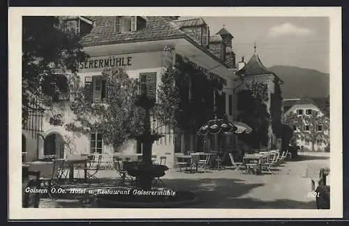 AK Goisern, Hotel und Restaurant Goiserermühle mit Terrasse