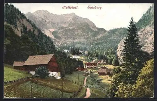 AK Hallstatt, Ortsansicht mit Salzberg