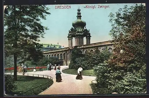 AK Dresden, Parkpartie mit Kgl. Zwinger