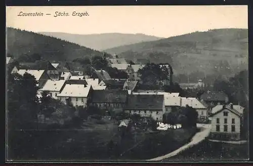 AK Lauenstein /Sa., Ortsansicht mit Strasse aus der Vogelschau