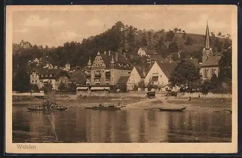 AK Wehlen / Elbe, Ortsansicht vom Wasser aus