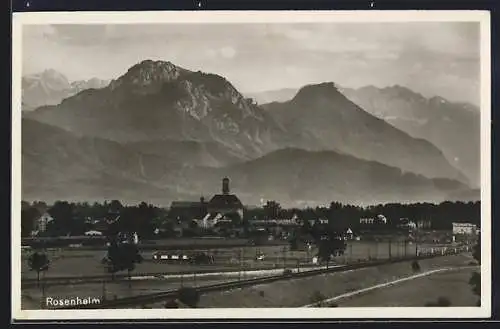 AK Rosenheim / Bayern, Ortsansicht mit Bergpanorama