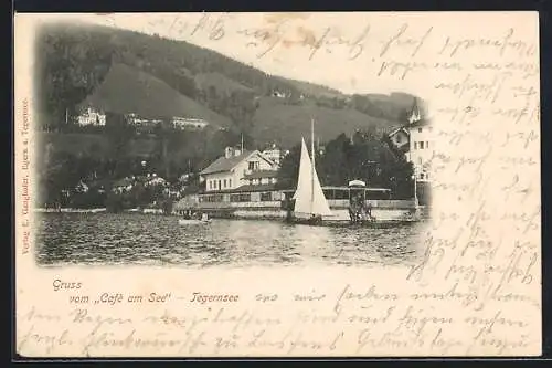 AK Tegernsee, Cafe am See vom Wasser aus