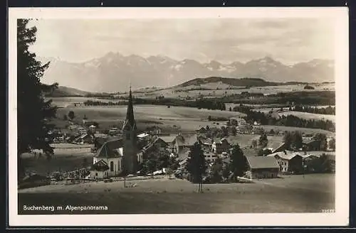 AK Buchenberg / Allgäu, Gesamtansicht mit Alpenpanorama