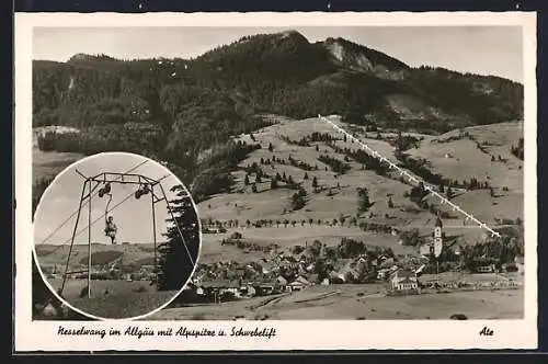 AK Nesselwang i. Allgäu, Ortsansicht mit Alpspitze und Schwebelift