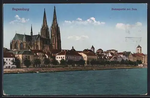 AK Regensburg, Donaupartie mit Dom