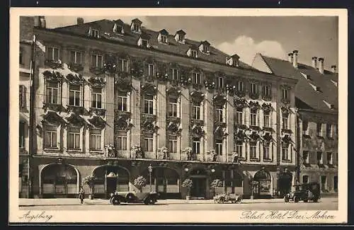 AK Augsburg, Palast Hotel Drei Mohren mit Automobilen