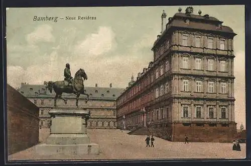 AK Bamberg, neue Residenz mit Reiterstandbild