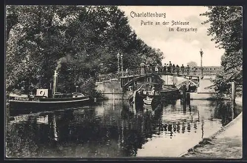 AK Berlin-Tiergarten, Partie an der Schleuse im Tiergarten