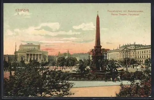 AK Leipzig, Augustusplatz mit Mendebrunnen, Neuem Theater und Hauptpost