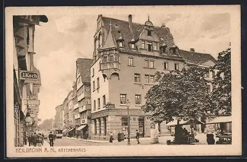 AK Heilbronn a. N., Kätchenhaus mit Geschäft von J. Koch und Strassenbahn