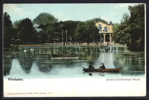 AK Wiesbaden, Kurhaus, Rückfront mit Weiher