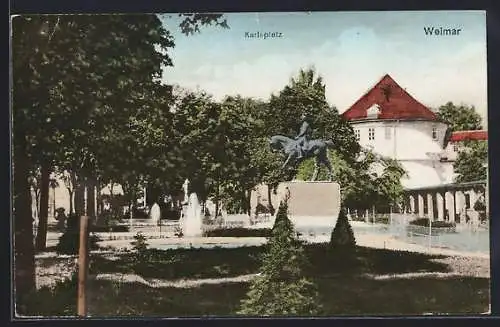 AK Weimar / Thüringen, Karlsplatz mit Denkmal