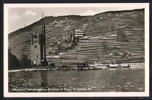 AK Bingen-Rüdesheim /Rh., Mäuseturm und Schlossruine Ehrenfels