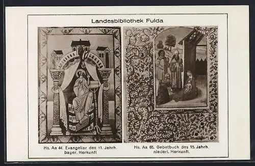 AK Fulda, Landesbibliothek, Evangeliar des 11. Jahrh. bayer. Herkunft, Gebetbuch des 15. Jahrh. niederl. Herkunft