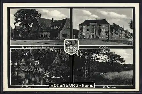 AK Rotenburg-Hann., Jugendherberge in der Bergstrasse, Kreishaus, Gr. Bullensee