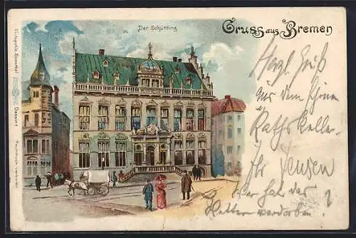 Lithographie Bremen, der Schütting