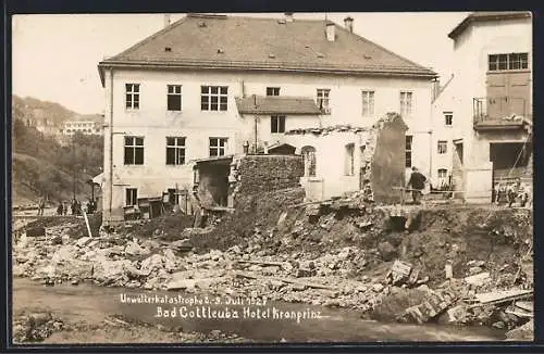 AK Bad Gottleuba, Hotel Kronprinz, Unwetterkatastrophe 1927, Einsturz