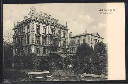 AK Wiesbaden, Hotel und Badhaus Quisisana mit Garten