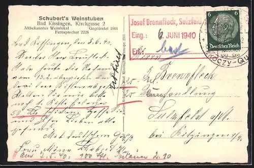 AK Bad Kissingen, Restaurant Schubert`s Weinstuben, Kirchgasse 2