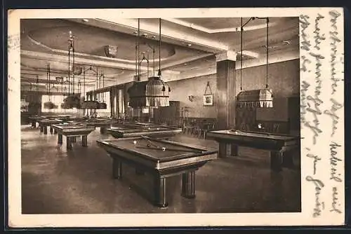 AK München-Au, Café Fürstenhof in der Neuhauserstrasse 21, Grosser Billardsaal