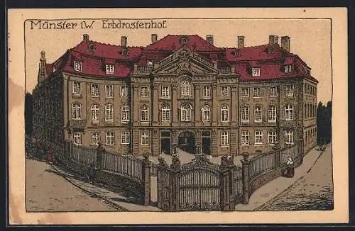 Steindruck-AK Münster i. W., Erbdrostenhof