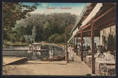 AK Jonsdorf, Wartende Gondel auf dem Fluss am Café