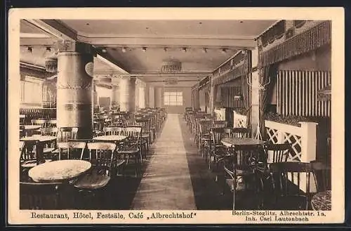 AK Berlin-Steglitz, Restaurant-Café Albrechtshof v. Carl Lautenbach, Albrechtstrasse1a, Innenansicht