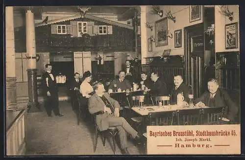 AK Hamburg-Neustadt, Gasthaus Bayrisches Braustübl v. Joseph Markl, Stadthausbrücke 45, gesellige Innenansicht