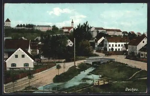 AK Dachau, Ortsansicht mit dem Fluss