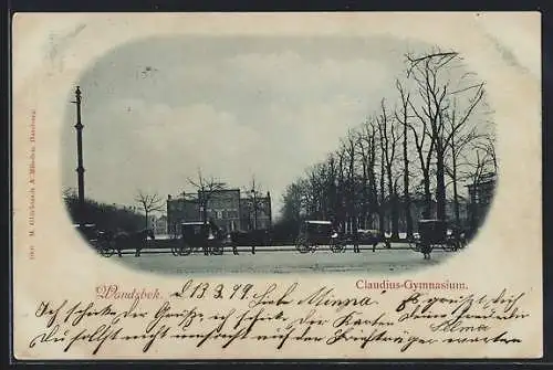 AK Hamburg-Wandsbek, Claudius-Gymnasium im Winter