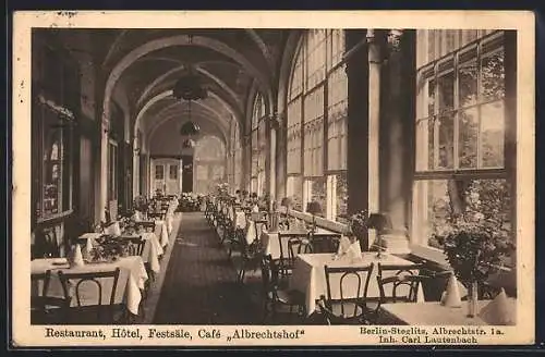 AK Berlin-Steglitz, Restaurant-Hotel Albrechtshof v. Carl Lautenbach, Albrechtstrasse 1a, Innenansicht