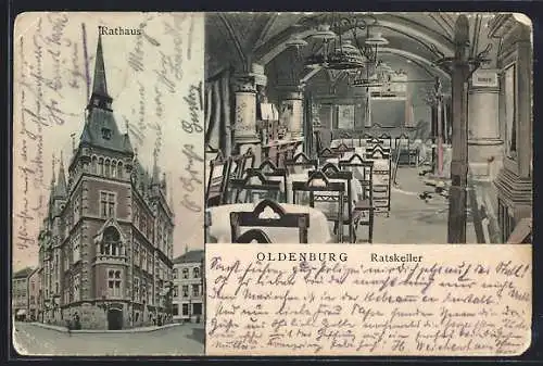 AK Oldenburg, Gasthaus Ratskeller, Innenansicht, das Rathaus