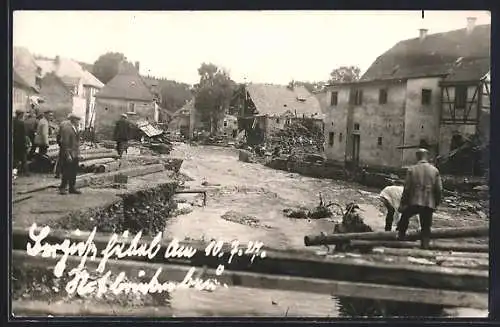 Foto-AK Bad Berggiesshübel, Teilansicht nach dem Hochwasser am 10.07. 1927