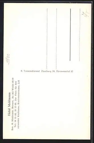 AK Bremen, Hotel Mahlmann An der Weide 18 /19