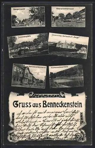 AK Benneckenstein, Bergstrasse, Oberstadtstrasse, Johannesplatz, Rathaus mit Gasthaus Ratskeller