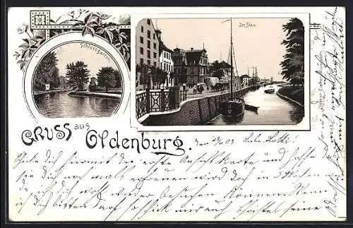 Lithographie Oldenburg, Schlossgarten, Strassenpartie Der Stau