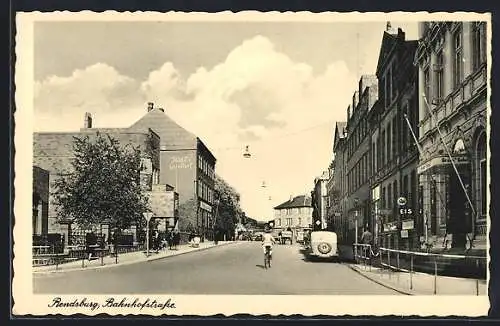 AK Rendsburg, Bahnhofstrasse mit Koll`s Gasthof