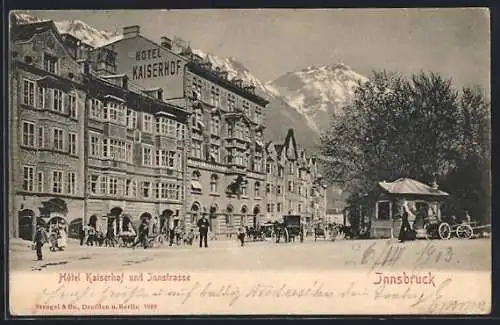 AK Innsbruck, Hotel Kaiserhof und Innstrasse