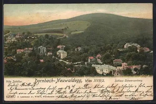 AK Wien, Dornbach-Neuwaldegg aus der Vogelschau, Blick auf Schloss Schwarzenberg