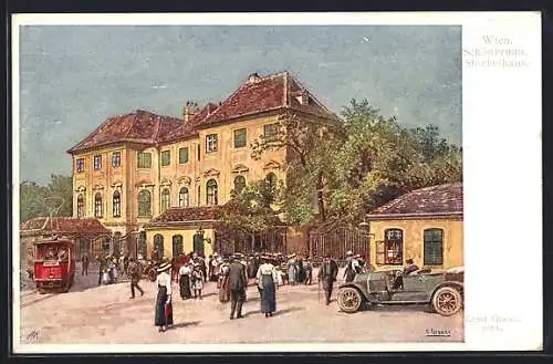 Künstler-AK Brüder Kohn (B.K.W.I) Nr. 208 /8: Wien, Schönbrunn, Strassenbahn am Stöckelhaus