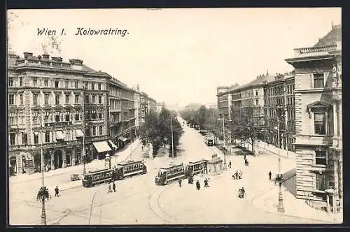 AK Wien, Kolowratring mit Strassenbahnen aus der Vogelschau