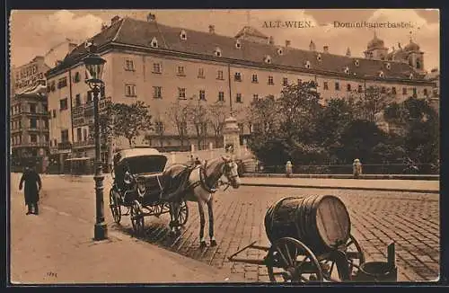 AK Wien, Alt-Wien, Dominikanerbastei mit Strasse, Einspänner, Fass-Karren