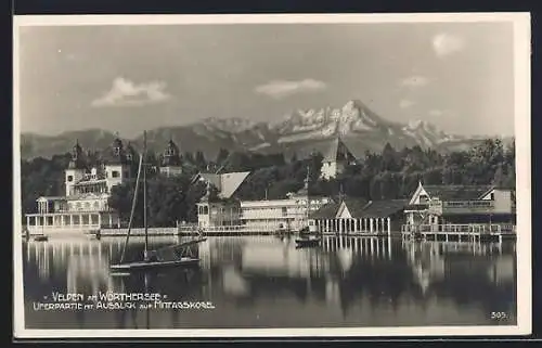 AK Velden am Wörthersee, Uferpartie mit Ausblick auf Mittagskogel