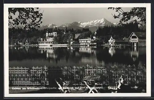AK Velden am Wörthersee, Uferpartie mit Ausblick auf den Mittagskogel