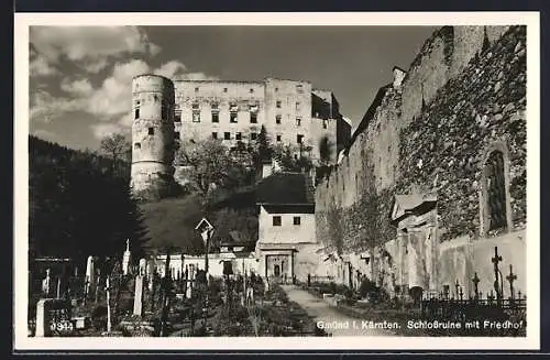 AK Gmünd, Schlossruine mit Friedhof