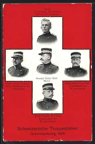 AK Schweizerische Truppenführer der Grenzbesetzung 1914, General Ulrich Wille und andere