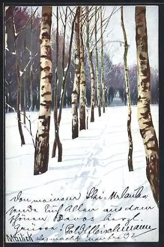 Künstler-AK Alfred Mailick: Winterliche Landschaft mit Birken