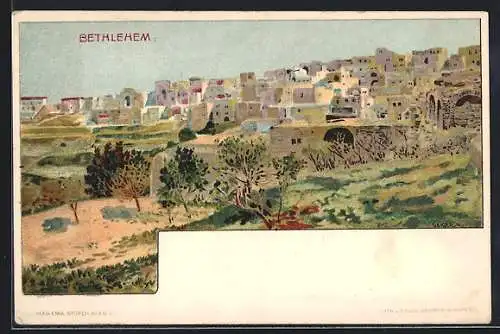 Künstler-AK Bethlehem, Blick auf den Ort