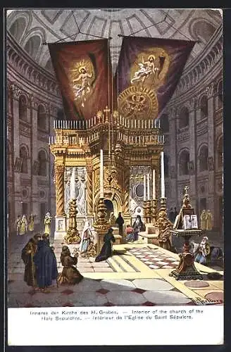 Künstler-AK F.Perlberg: Palästina, Inneres der Kirche des hl. Grabes